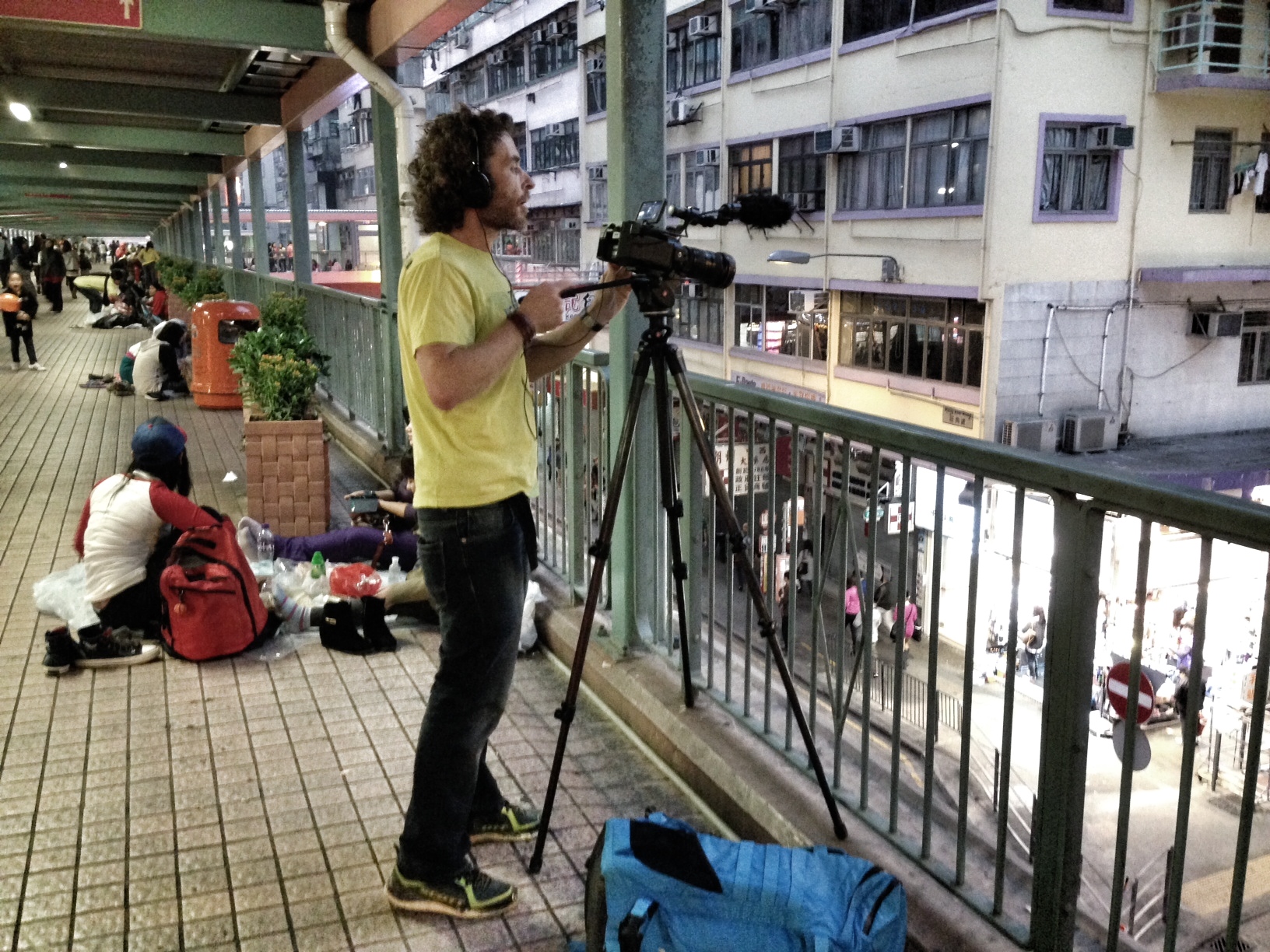 Filming street scenes in Mong Kok