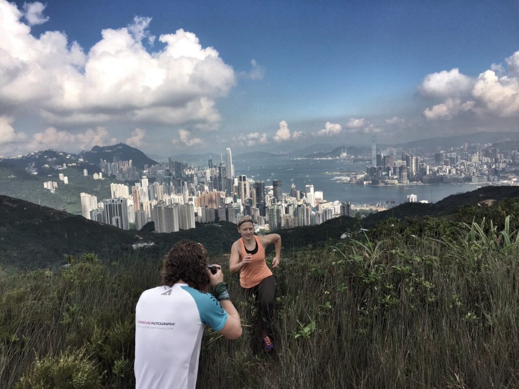 Second location for shoot on Hong Kong trail with a Hong Kong skyline backdrop. Hong Kong was on top form with blue skies & great visibility [Photo: Shu Matsuo]